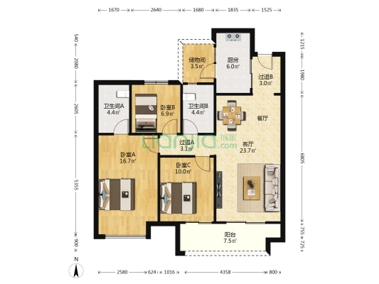 陕建·荣华臻萃府 3室1厅2卫 103平方