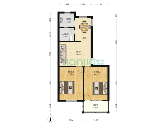 侨联宿舍 2室1厅1卫 78平方
