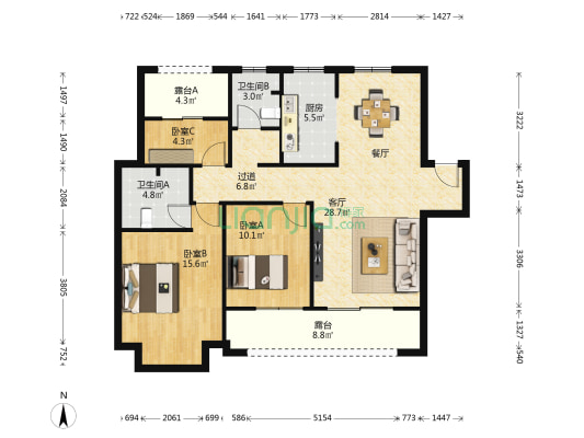 绿地康养谷 3室1厅2卫 115平方