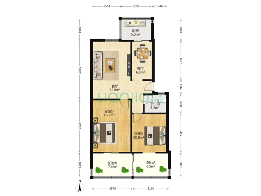 莲前水务集团宿舍 2室2厅1卫 77平方