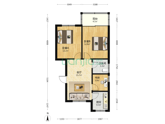 双抛桥二里 3室1厅1卫 79平方