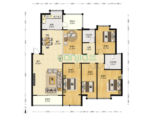 滇池星城星虹湾 5室2厅2卫 169平方