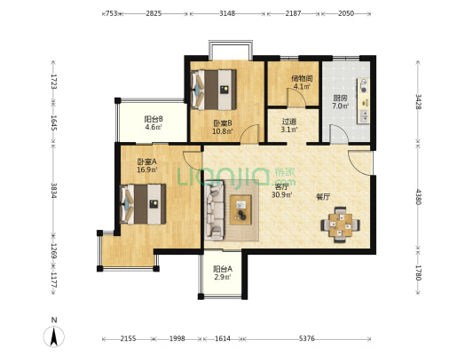楠竹庭苑 2室1厅0卫 106平方