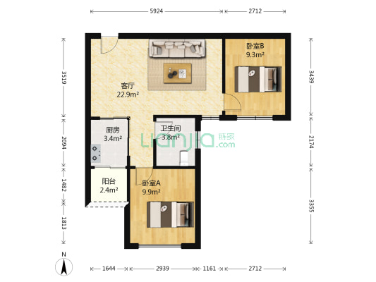 联翔世纪 2室1厅1卫 72平方