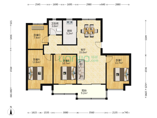万科苏高新中央公园轩庭 4室1厅1卫 130平方