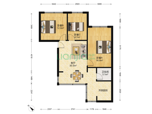 西安路一段49号 3室1厅1卫 80平方