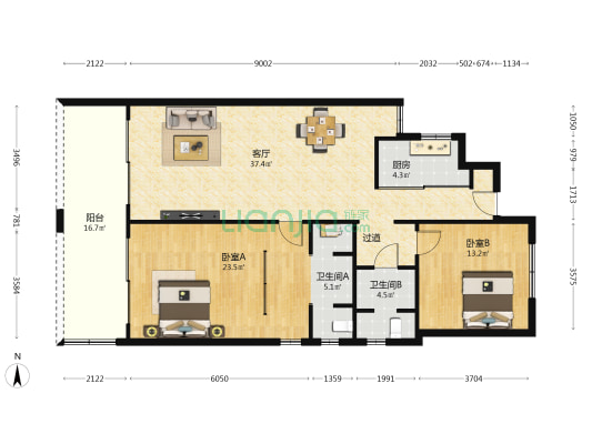 亚龙湾·石溪墅 2室1厅2卫 131平方