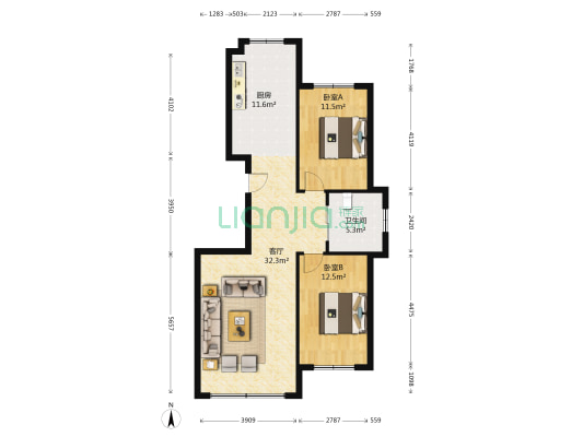 永庆裕丰馨苑 2室1厅1卫 100平方