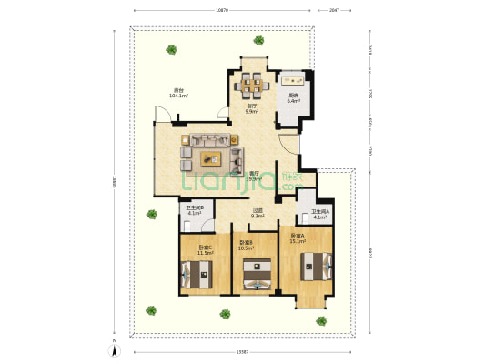 虹都花苑 3室2厅2卫 140平方