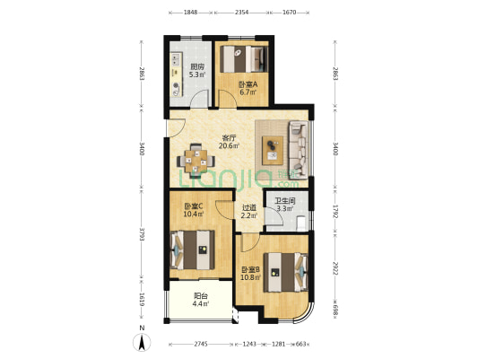 三卫家园北苑 3室1厅1卫 88平方