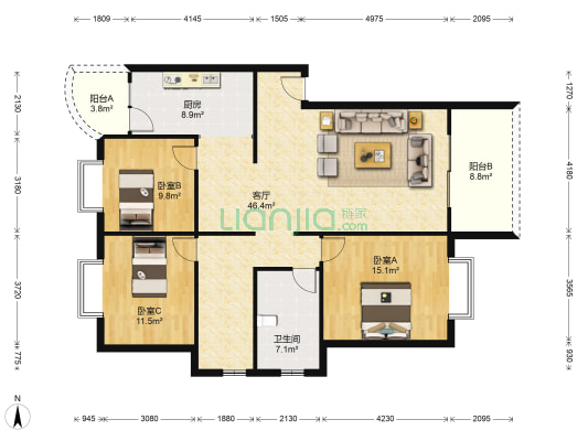 蜀人苑 3室1厅1卫 214平方