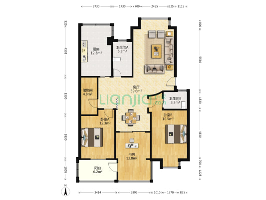 世纪曙光B区 3室1厅2卫 129平方