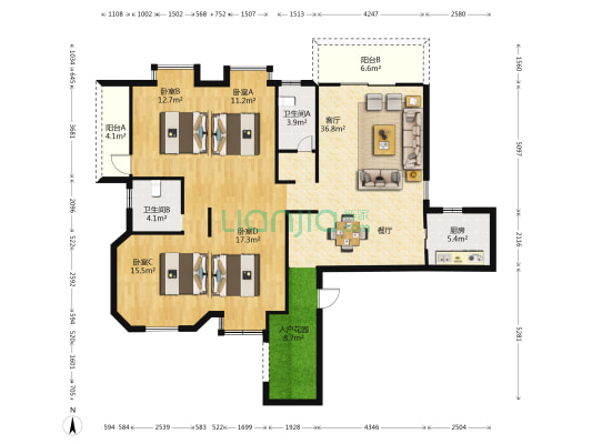 金山桔园泰园 4室1厅2卫 157平方