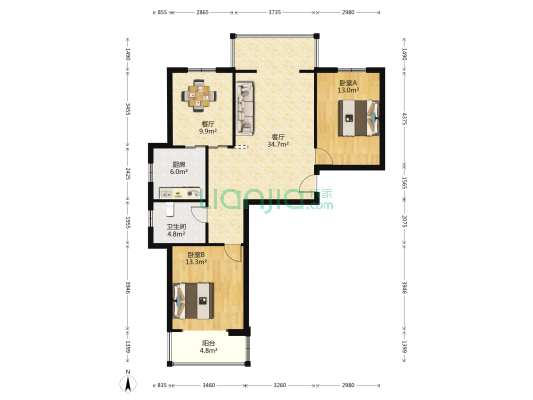 一品国际 2室2厅1卫 116平方