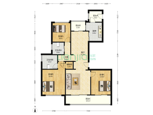 绿城品致 3室1厅2卫 141平方