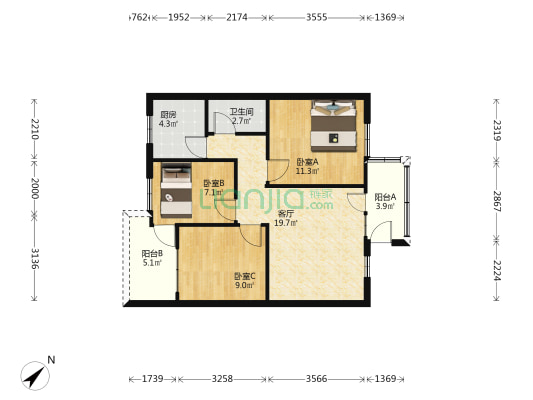 祥兴巷1号 3室1厅1卫 77平方