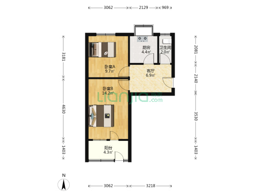 中华南大街60号 2室1厅1卫 52平方