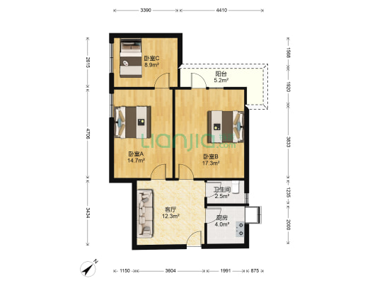 云林街建银小区 3室1厅1卫 66平方