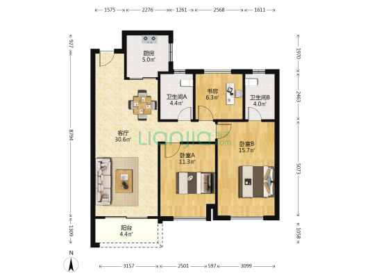 武地建发玺院 3室1厅2卫 104平方
