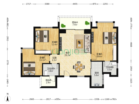 新星宇·御海坊 3室1厅2卫 132平方