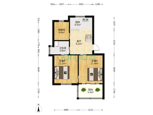 禾东公寓南区 2室1厅1卫 65平方