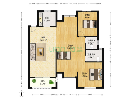 湖光秋院 3室1厅2卫 118平方