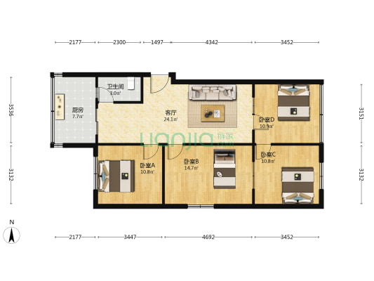 梭石巷18号 4室1厅1卫 77平方