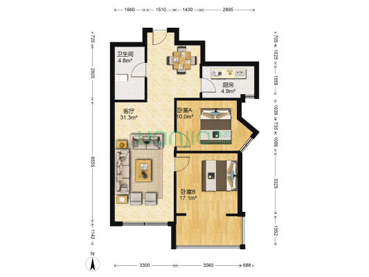 国泉城 2室1厅1卫 94平方