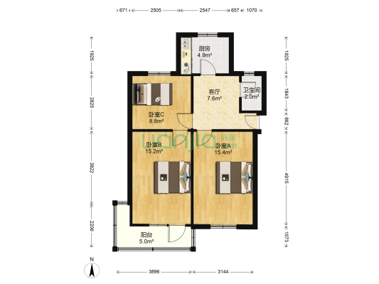 苏医新村二区 3室1厅1卫 71平方