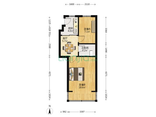 劳动路53号 2室1厅1卫 45平方