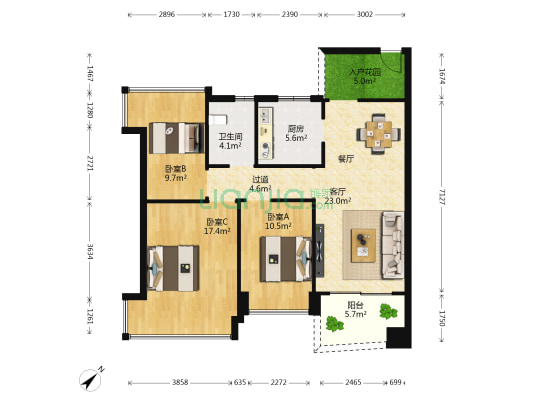 雅居乐约克郡 3室1厅1卫 101平方