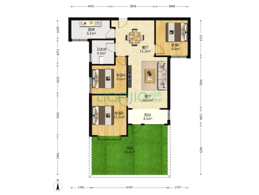 梧桐年华 3室2厅1卫 104平方