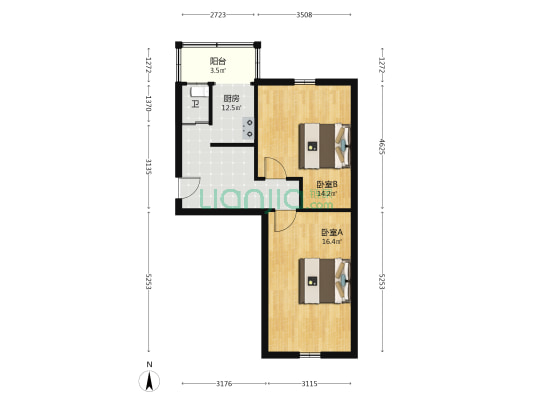 煤气宿舍 2室0厅1卫 60平方