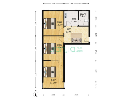 正东路 3室1厅1卫 62平方