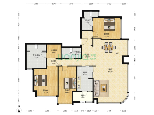 香港置地启元一期 3室1厅3卫 190平方