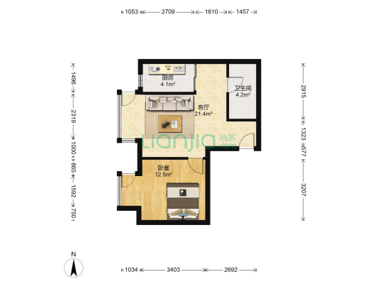 天辰新苑 1室1厅1卫 60平方