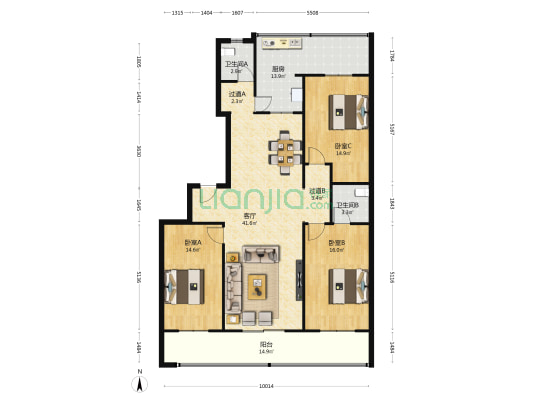 城角街628号 3室1厅2卫 149平方