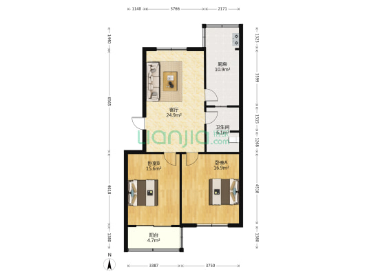 富邦公寓 2室1厅1卫 97平方