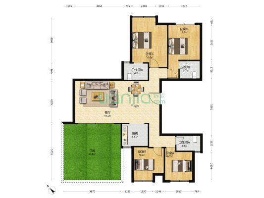 领地樾园 4室1厅3卫 148平方