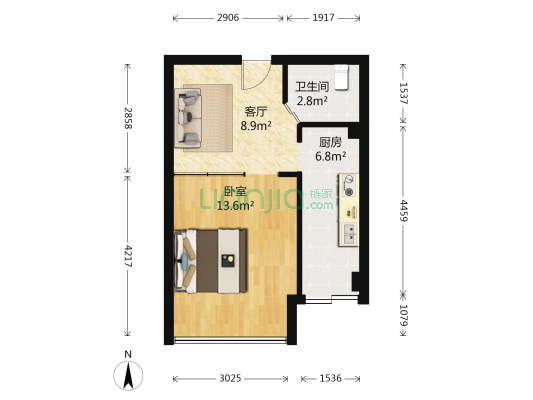 奢派公寓 1室1厅1卫 43平方
