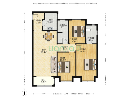 翠樾园 3室1厅2卫 121平方