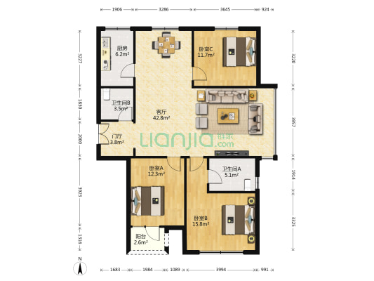 碧桂园太阳城剑桥郡 3室1厅2卫 143平方