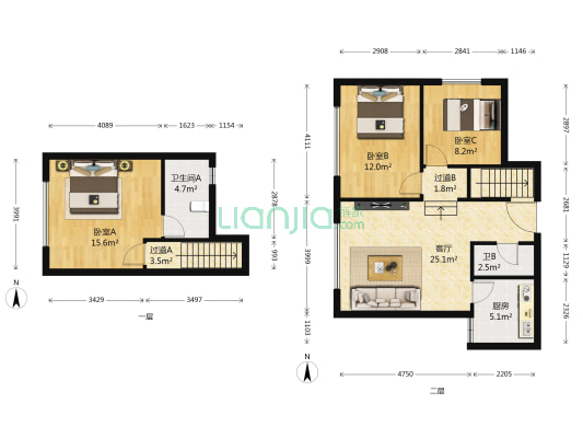 尚新小区 3室1厅2卫 119平方