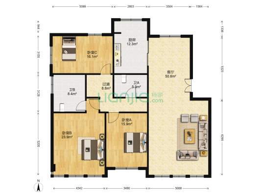 新世界花园朗盈居 3室1厅2卫 178平方
