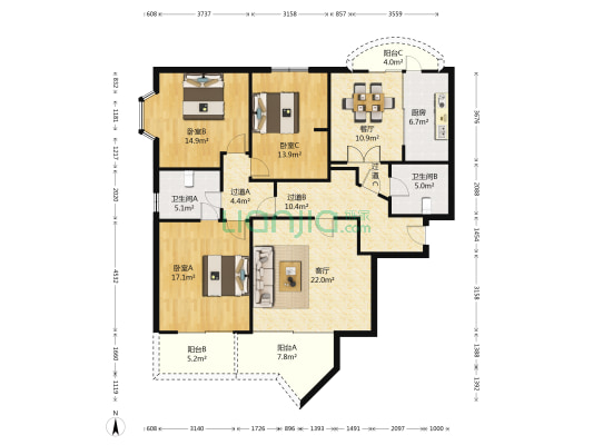 新外滩花苑 3室2厅2卫 163平方