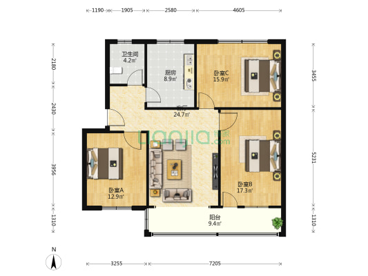 六中小区 3室1厅1卫 106平方