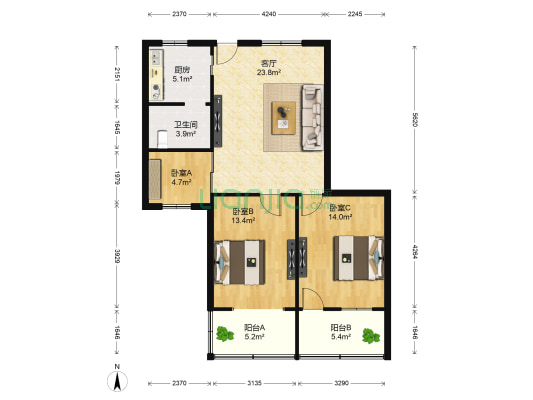 商检宿舍（洪都中大道145号） 3室1厅1卫 105平方