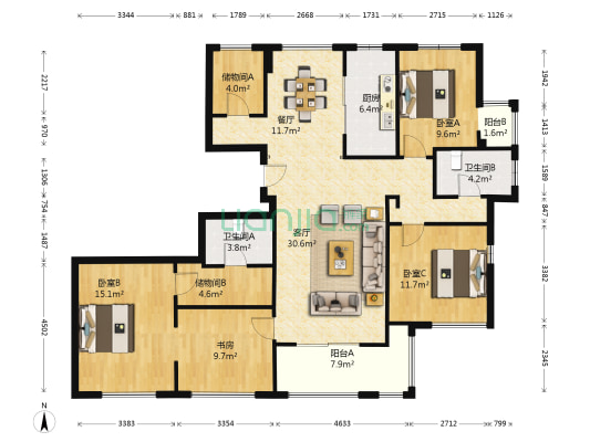 中沙东岸嘉园一区 4室2厅2卫 144平方