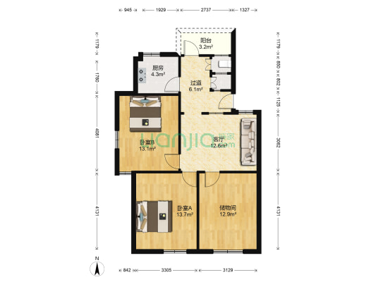行仁里大院 2室1厅2卫 73平方