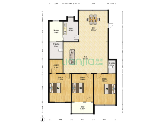 社保局宿舍 3室2厅2卫 160平方